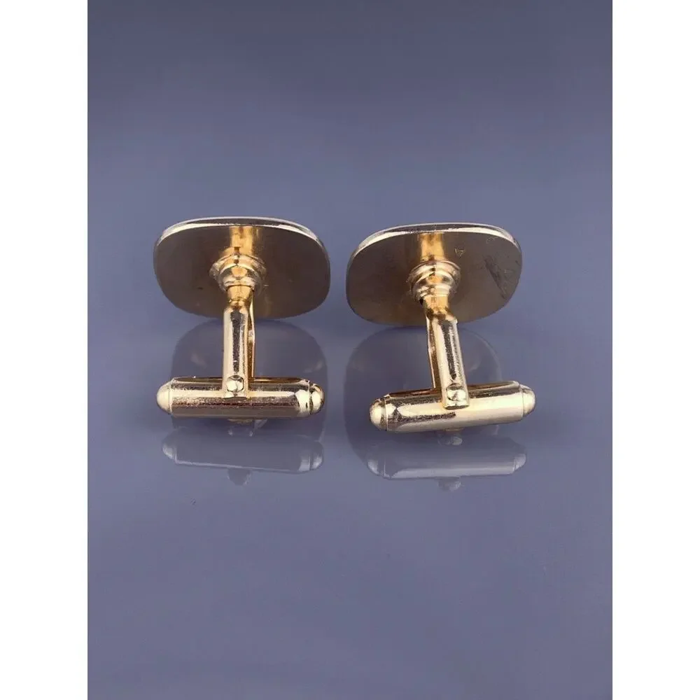 Clover White Rhinestone Cufflinks Gold Tone Etched Drops Square Vintage
